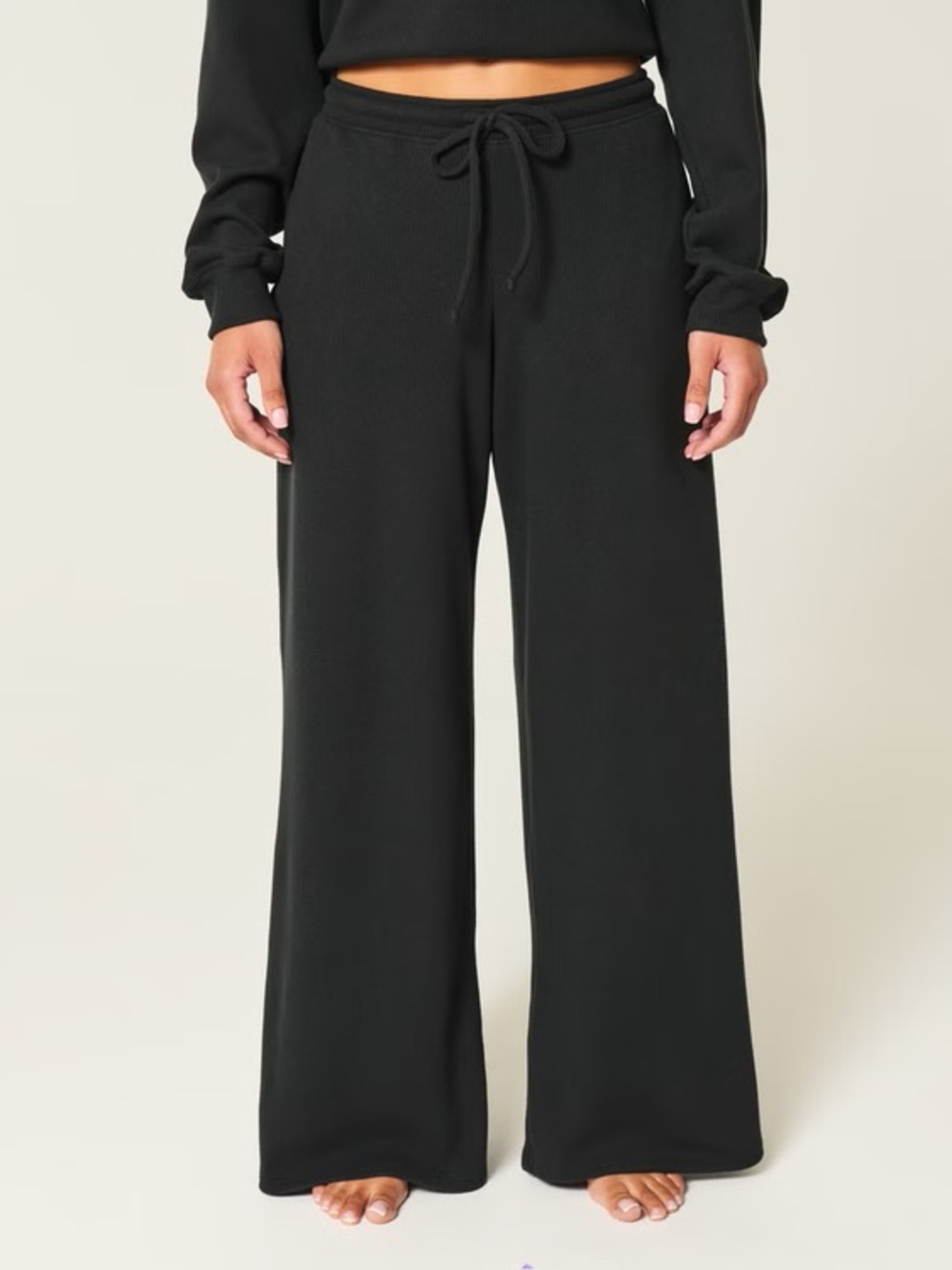 Gilly Hicks Baggy Cozy Black Wide-Leg Drawstring Waffle Knit Pants